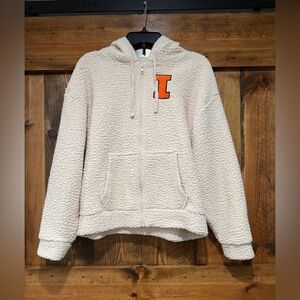 Victoria's Secret PINK Ivory sherpa‎ full zip fleece jacket Illinois U of I